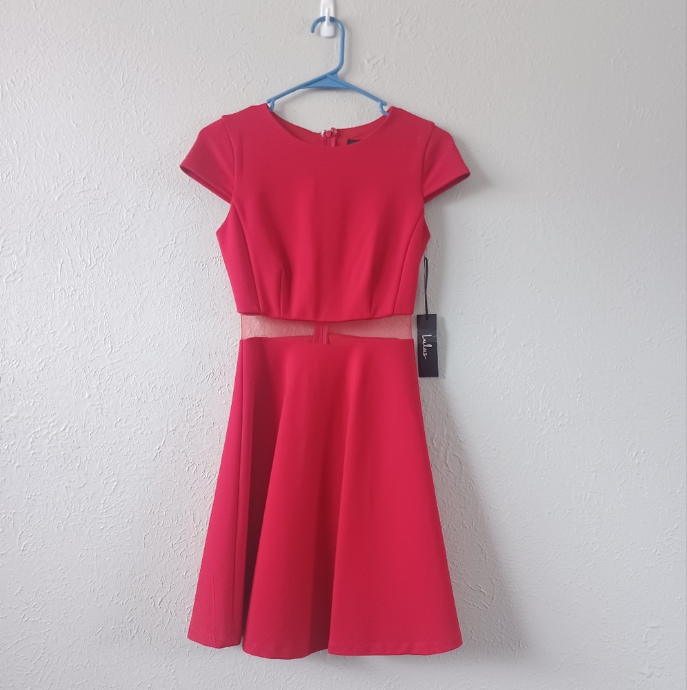 Lulu's Red 'Legendary Lovers' Mesh Cut-Out Mini Skater Dress